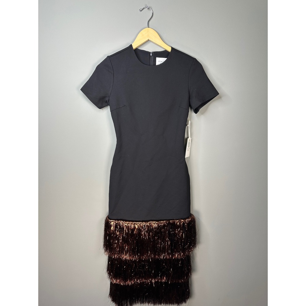 Hyacinth House Dress Womens XXS Black Metallic Copper Fringe Hem